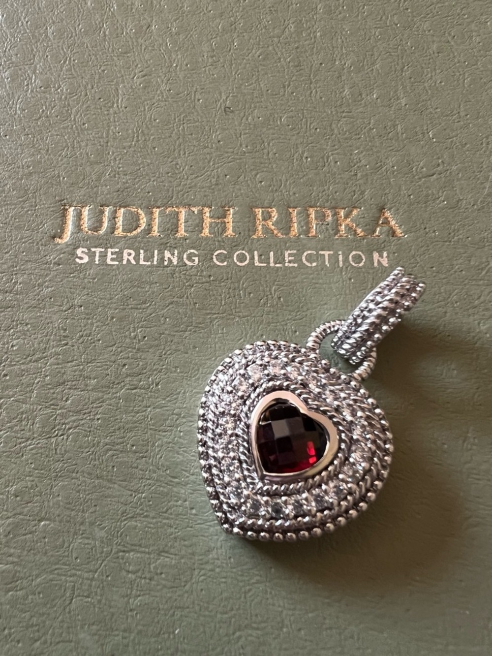Judith Ripka Sterling Silver Heart Enhancer Pendant with Garnet Center Stone